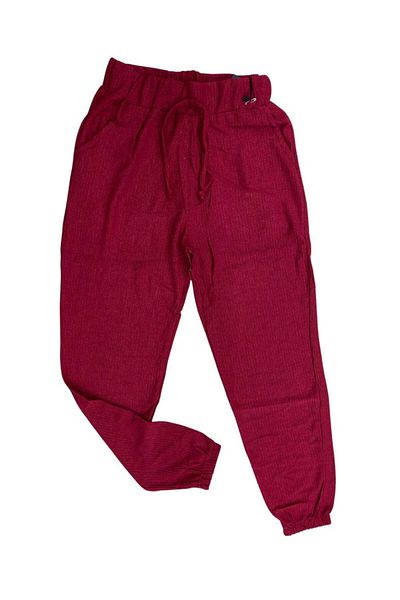 fearlessmoda Bürümcük Fabric Red Women's Trousers with Elastic Waist and Legs