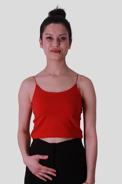 trender Crop Elastic Strap Red Women's Sleeveless T-Shirt 582-04