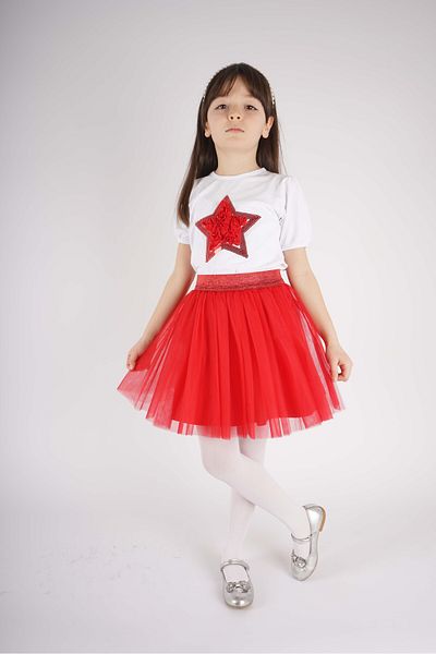MİNİKO KİDS 23 April 29 October Concept Star Sequin Tulle Detailed Tutu Skirt Suit