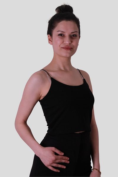 trender Crop Elastic Strap Black Women's Sleeveless T-Shirt 582-04