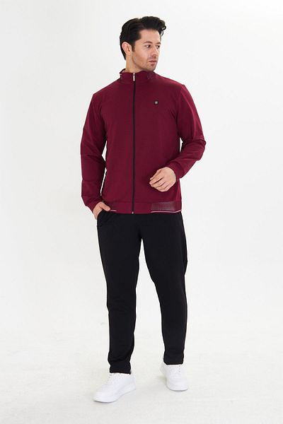 Marco Ferry Cotton Full Zipper Men's Tracksuit Set Claret Red 5751-B