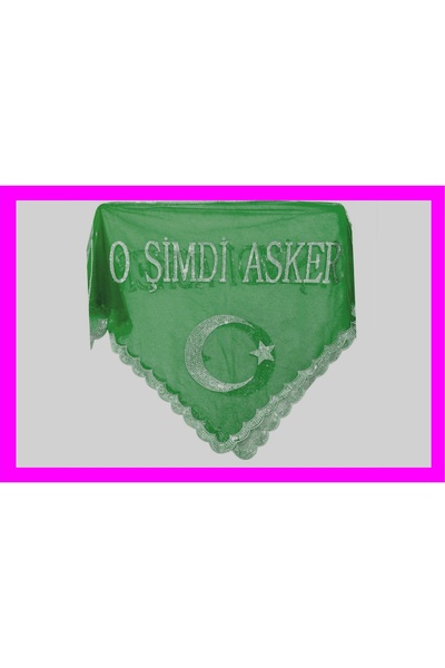 Halay Kına Κάλυμμα στρατιώτη Παγιέτα ''He's Now Soldier Written'' Παγιέτα με γάντια (σε σχήμα τριγώνου) Πράσινο Χρώμα