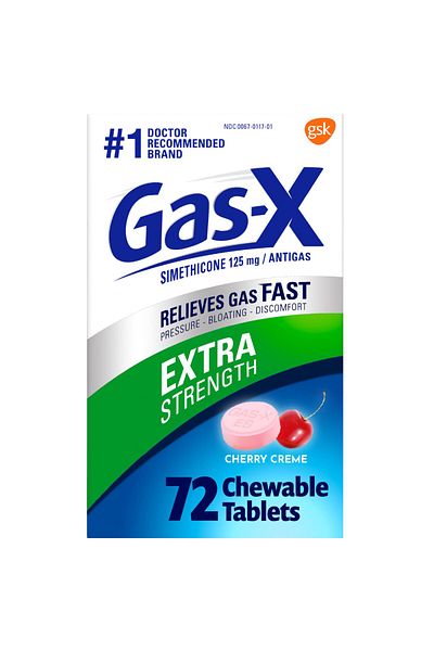 Gas-X Extra Strength Chewable Gas Relief Tablets, Simethicone 125 mg, Cherry - 72 Count