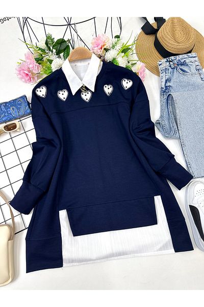 YEDİLALE Pearled Heart Turquoise Tunic