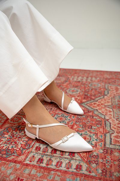 LAMİNTA Balerini de damă Flipy White Satin Stone Bow