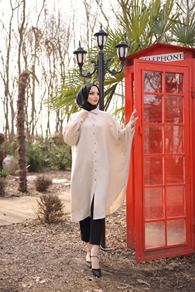 Esre Store Μπεζ Λινό Μακρύ Τουνίκ 4503 - J-7