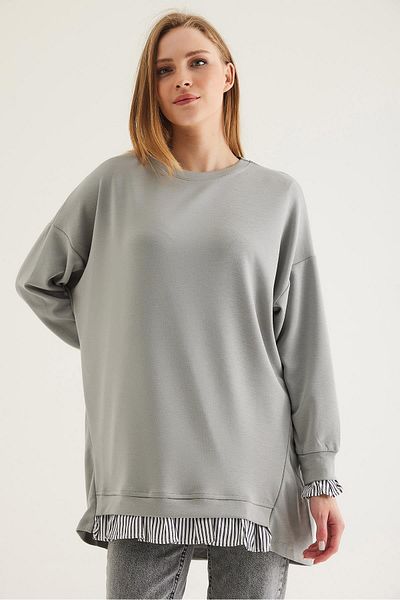CALİENTE Modal Tunic Gray with Shirt Garnish