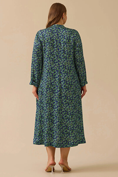 Gala-Xi Galaxi γυναικείο μακρύ φόρεμα με κουμπιά με λουλούδια 4001 πράσινο