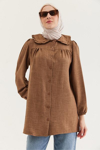 CALİENTE Baby Collar Shirt Tunic Brown