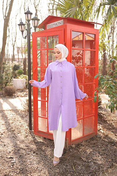 Esre Store 4503 - J-7 - Keten Uzun Tunik Lila