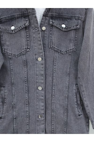 Modamorfo Denim Jacket with Front Flap Pocket - Smoked