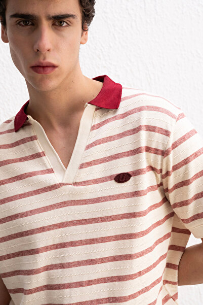 GIESTO ΚΟΚΚΙΝΟ T-SHIRT ΡΙΓΕΣ POLO ΛΑΜΠΑ