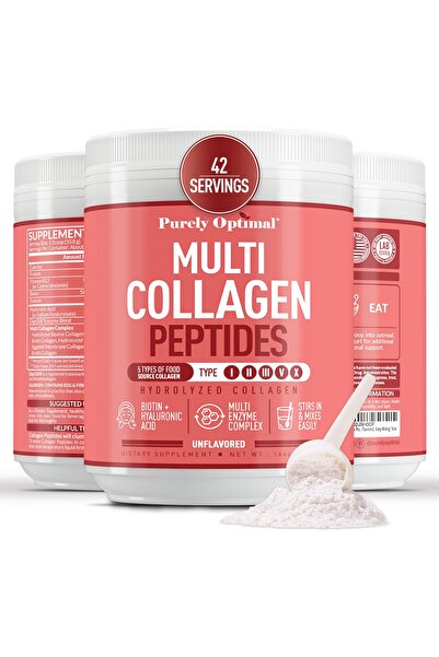 Purely Optimal Collagen Peptides Powder with Biotin & Hyaluronic Acid - Unflavored, 42 Servings