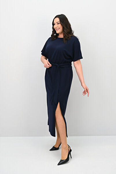 Koza Butik Women's Plus Size Short Sleeve Belted Dress 5297-25