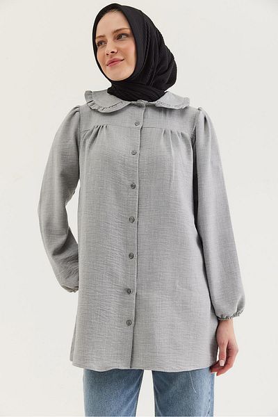 CALİENTE Baby Collar Shirt Tunic Gray