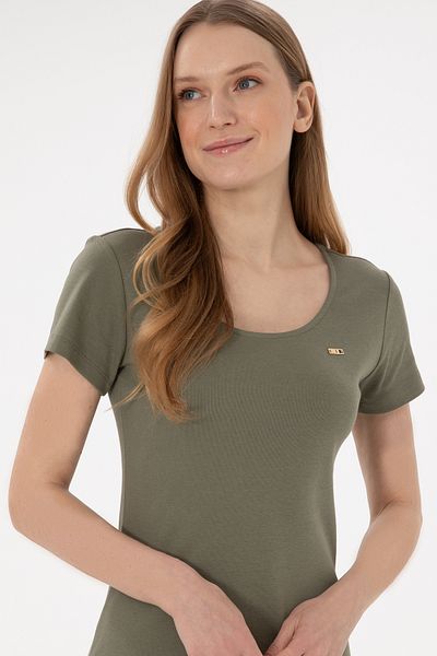 U.S. Polo Assn. Women's Dark Khaki Slit Crew Neck Knitted Dress 50305753 -Vr111