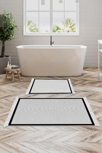 Alanur Home Αντιολισθητική βάση Djt Σετ Τουαλέτας Star Cotton Fringed Woven Pattern E5001