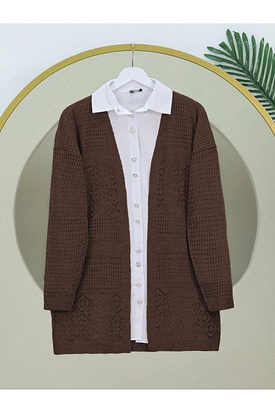 Modamorfo Openwork Seasonal Knitwear Cardigan - Brown