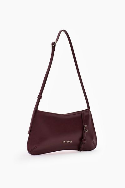 LOVENTA Geantă de umăr Eleanor Dark Claret Red - Detaliată curea