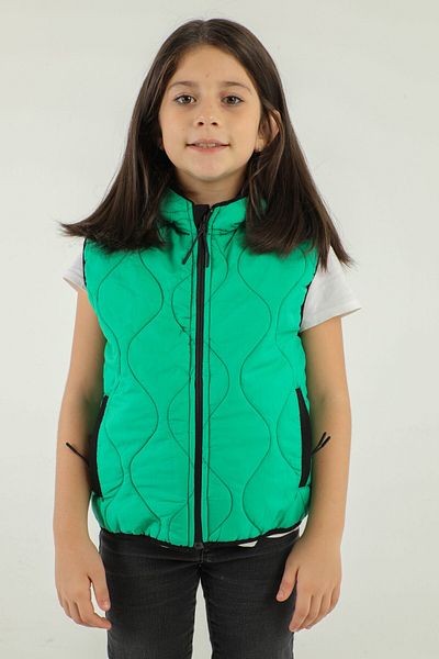 Black One Hooded Double Pocket Girl's Vest