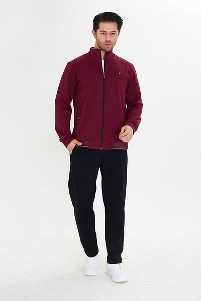 Marco Ferry Cotton Full Zipper Men's Tracksuit Set Claret Red 5751-B