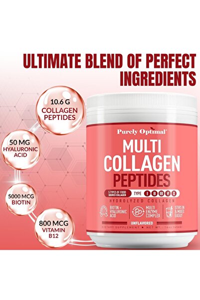 Purely Optimal Collagen Peptides Powder with Biotin & Hyaluronic Acid - Unflavored, 42 Servings