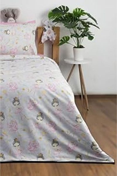 TRENDMEN طقم غطاء لحاف فردي من Fairy Ballerina مصنوع من القطن بنسبة 100% - رمادي