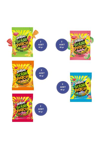 Jelibon Sour Patch Sour Sweet Pack 80 g - Pack of 10