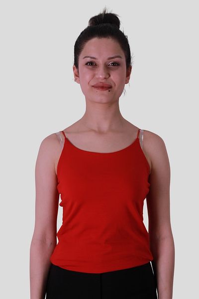 trender Λαστιχένια κρεμάστρα Κόκκινη γυναικεία αμάνικη μπλούζα 580-04