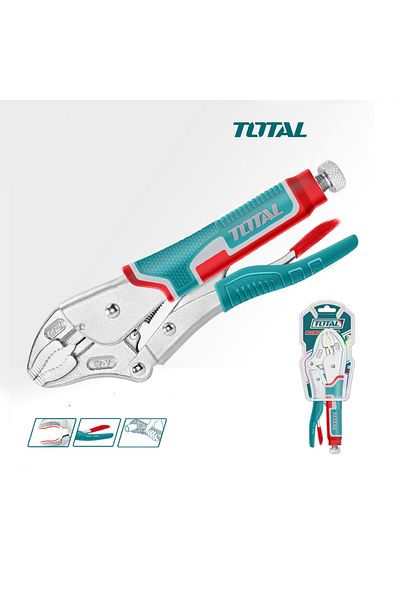 TOTAL 7-inch Curved Jaw Locking Pliers with Wire Cutter – Heavy-Duty, Adjustable Grip