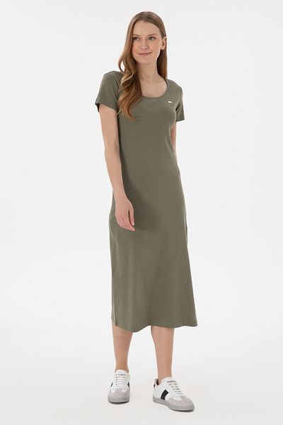 U.S. Polo Assn. Women's Dark Khaki Slit Crew Neck Knitted Dress 50305753 -Vr111