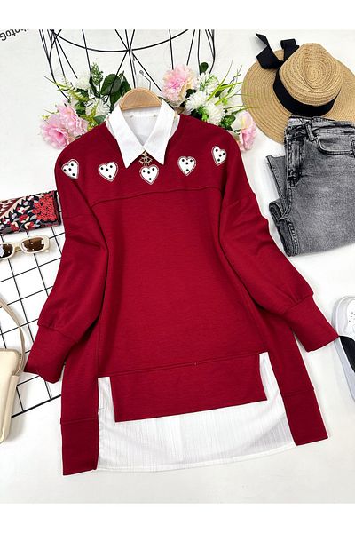 YEDİLALE Pearled Heart Turquoise Tunic