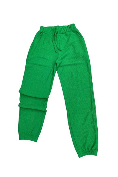 fearlessmoda Bürümcük Fabric Green Women's Trousers with Elastic Waist and Legs