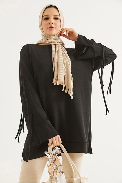 CALİENTE Tunic with Lace Sleeves Black