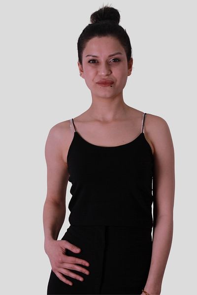 trender Crop Elastic Strap Black Women's Sleeveless T-Shirt 582-04