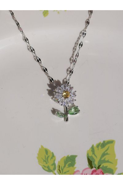 Reorah Collection Zircon Stone Daisy Steel Necklace