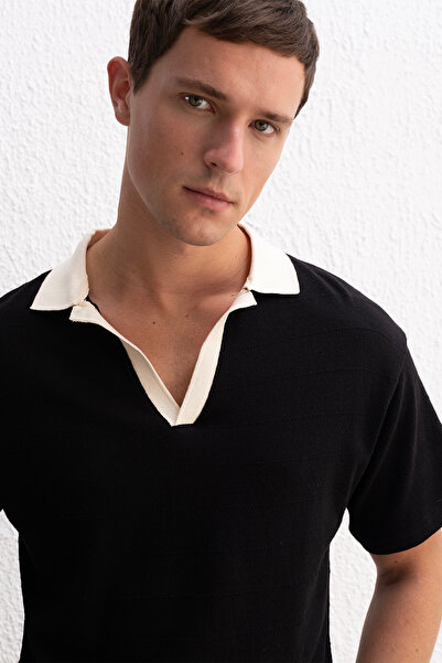 GIESTO Μαύρο T-Shirt Polo Neck