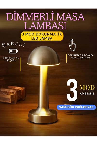 nextbuy Dimmerli Masa ve Gece Lambası Dekoratif Şarjlı Dokunmatik Retro Abajur Led Oda Aydınlama Işığı