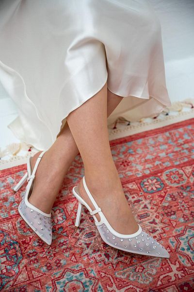 LAMİNTA Pantofi cu toc de damă Sensu White Mesh Stone brodat
