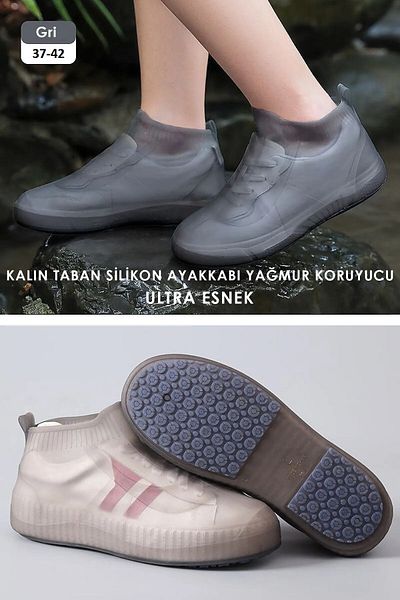 TechnoSmart Grey - Ultra Flexible Silicone Rain Protective Shoe Cover Sole Reinforcement Waterproof XL 43-46