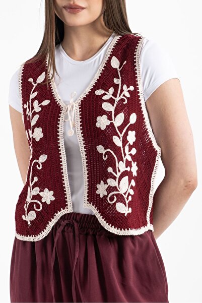 Hatun Atila Hatunatila Ethnic Pattern Lace up Front Süzene Knitted Sweater Vest