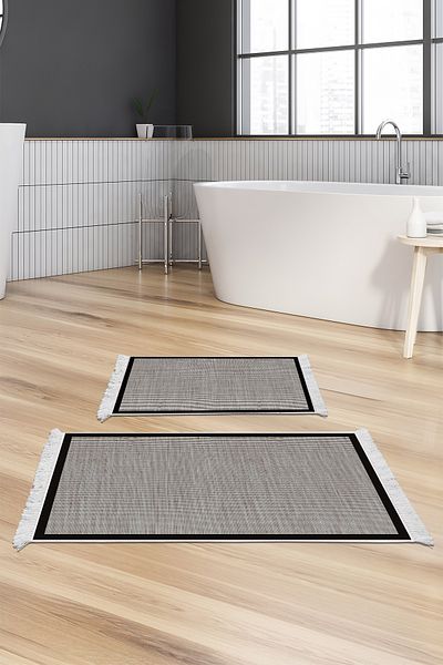 Alanur Home Αντιολισθητική βάση Djt Σετ Τουαλέτας Star Cotton Fringed Woven Pattern E5001