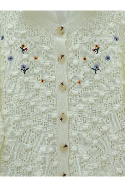 Modamorfo Cardigan tricot cu nasturi cu gât rotund - Ecru