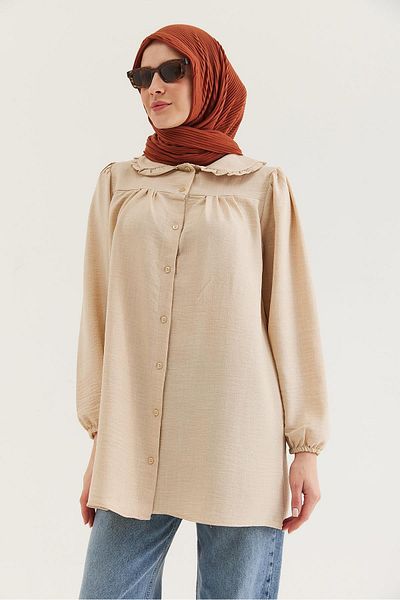 CALİENTE Baby Collar Shirt Tunic Cream