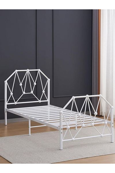 Generic Durable metal single bed one person with a modern streamlined design 190x90cm white