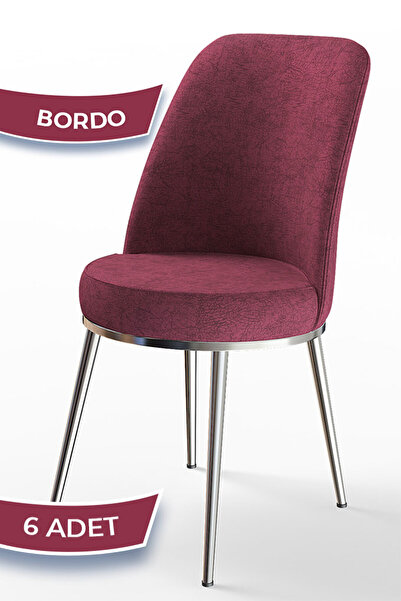 Canisa Concept Dexa Serisi Bordo Renk 6 Adet Sandalye, Renk Bordo, Ayaklar Krom