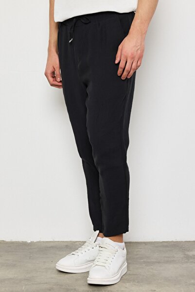 MADZEYMODA Premium Men's Boyfriend Mold Black Woven Pants with Elastic Waist Ls-23096