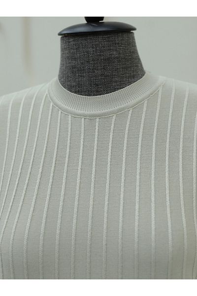 Modamorfo Round Neck Knitwear Tunic - Thin Striped Stone Color
