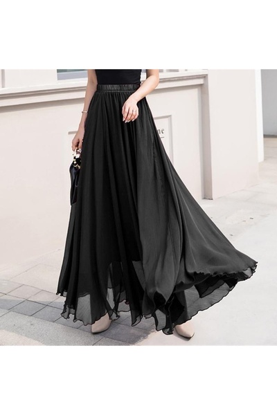 MERİT FASHION Kloş Şifon Etek Maxi Boy