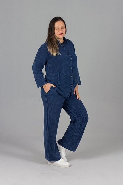 Truva XXL قميص وبنطلون مقاس كبير، طقم قطن (كحلي)